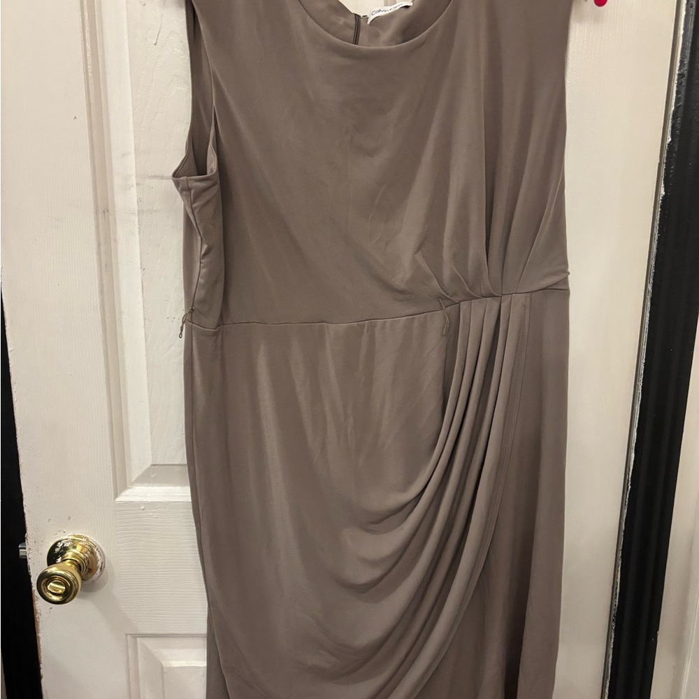 Calvin Klein Taupe Draped Midi Dress